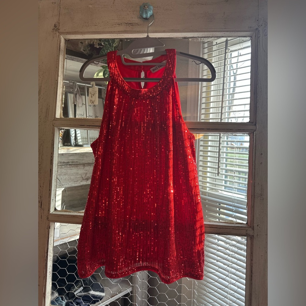 A5 Grace Karin | Vibrant Red Sequin Top